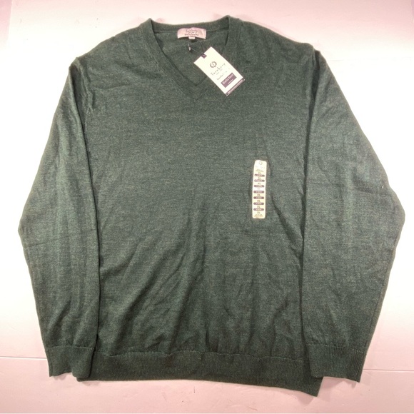 TURNBURY V-Neck Sweater Extra Fine Merino Wool Green Men's Size:XL  NWT - Picture 1 of 12
